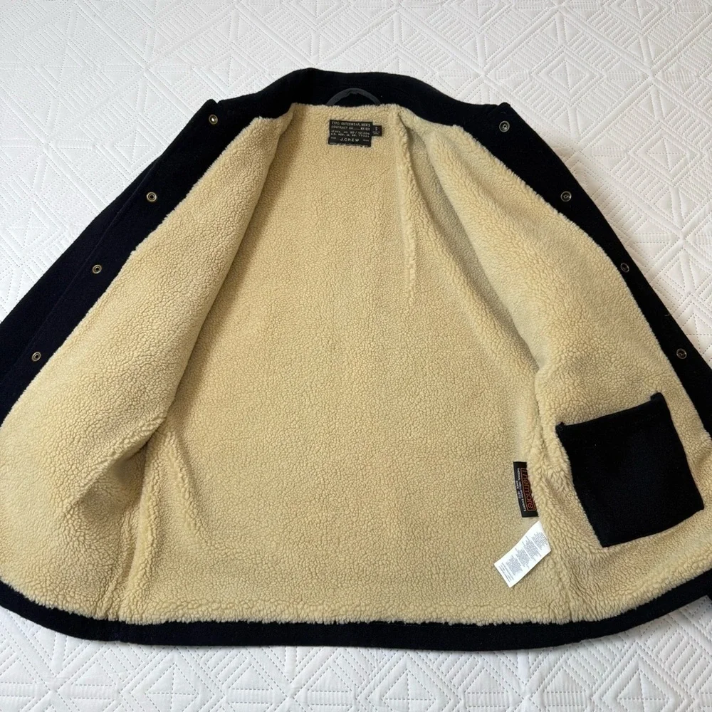 J. Crew Wool Sherpa Lined Skiff Jacket Size S Navy